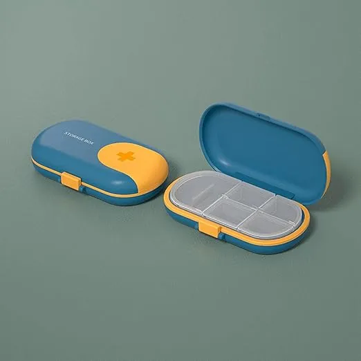 ATORSE Portable Medicine Storage Box with Pill Cutter for Capsule Travel Elders Blue