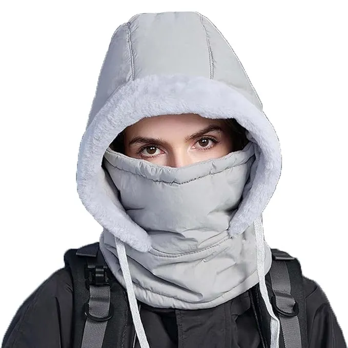 Winter Cap Fashion Trooper Riding Hat for Women Ushanka Plush Lined Warm Hat Face Cover Neck Gaiter, Drawstring Adjustable Design, Outdoor Warm Hood