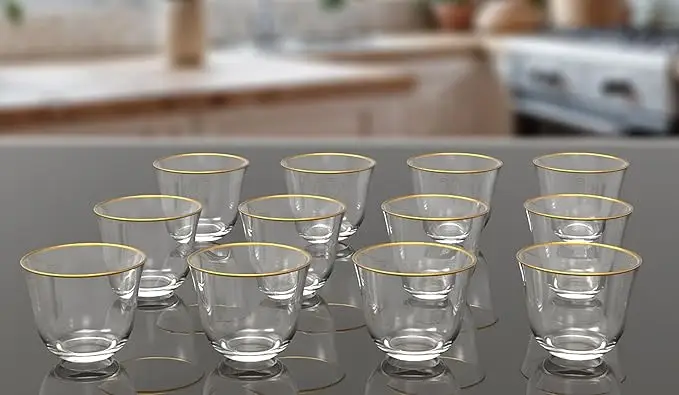 Orchid 12Pcs Glass Cawa Cups Set 70ML, Glass Tea and Coffee Cups Set, Heat-Resistant Turkish Tea Cups, Espresso Glassware for Hot Drinks, Drinkware Set, Coffee Mugs for Hot Beverages