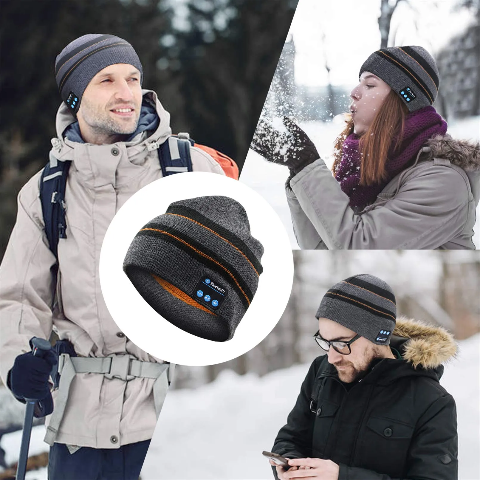 Puersit Bluetooth Beanie Hat, Unisex Wireless V5.2 Knit Cap Headphones Beanie Washable Bluetooth Headphone Hat with Mic&Built-in Stereo Speakers Gift for Men &Women