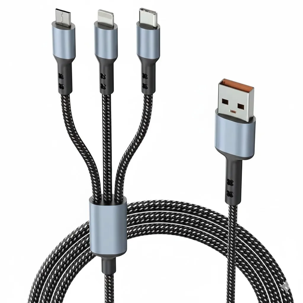 3-in-1 Multi Fast Charging Cable – 3A Nylon Braided 1.5M Cable with Type-C &amp;amp; Micro USB for iPhone, iPad, Samsung, OnePlus, Xiaomi, Oppo, Vivo, Android &amp;amp; Car Charging